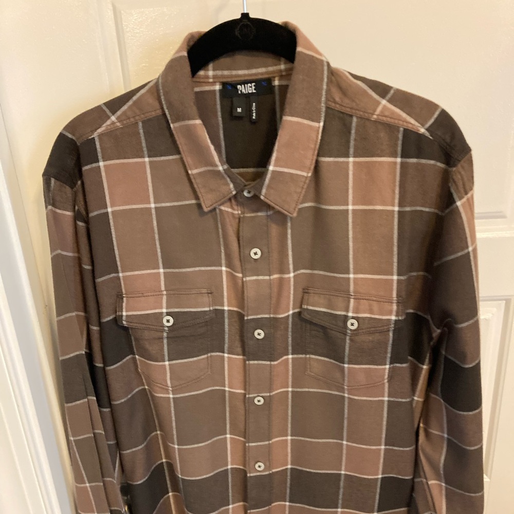 Paige Mens Everett Plaid soft cotton blend Shirt Medium